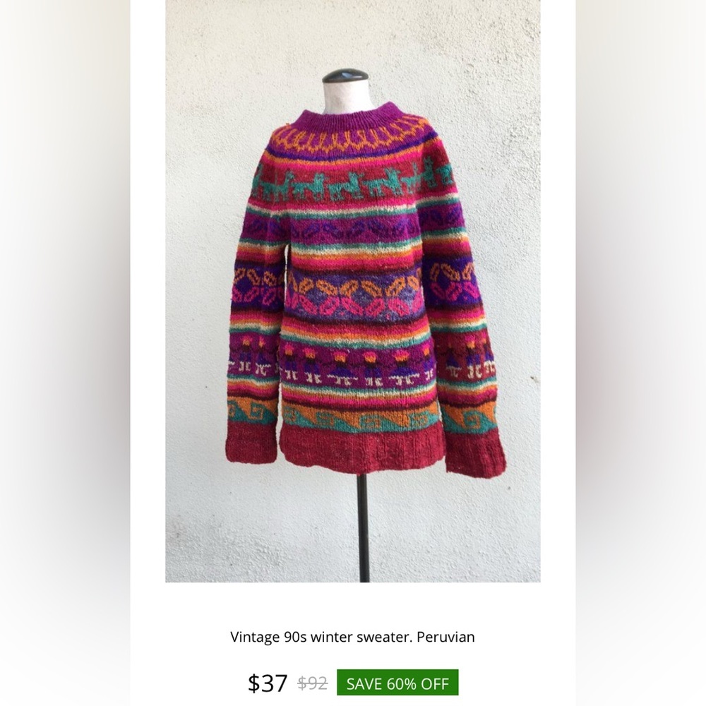 Vintage 90’s Colourful Women Handmade Knit Fairisles Wool Sweater Size S - Picture 11 of 15